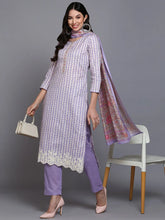 Cotton Lavender Printed Straight Kurta Pant With-VKSKD1910
